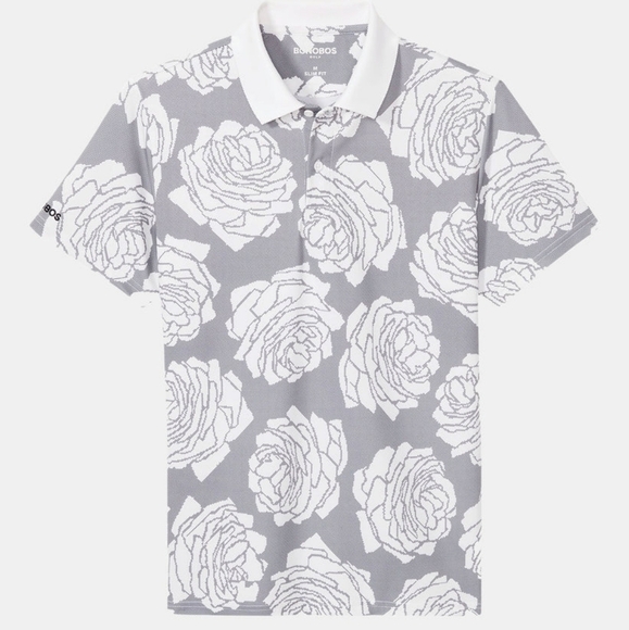 Bonobos Performance Print Golf Casual Polo Gray White Roses Flowers EUC Size XL - Picture 1 of 8